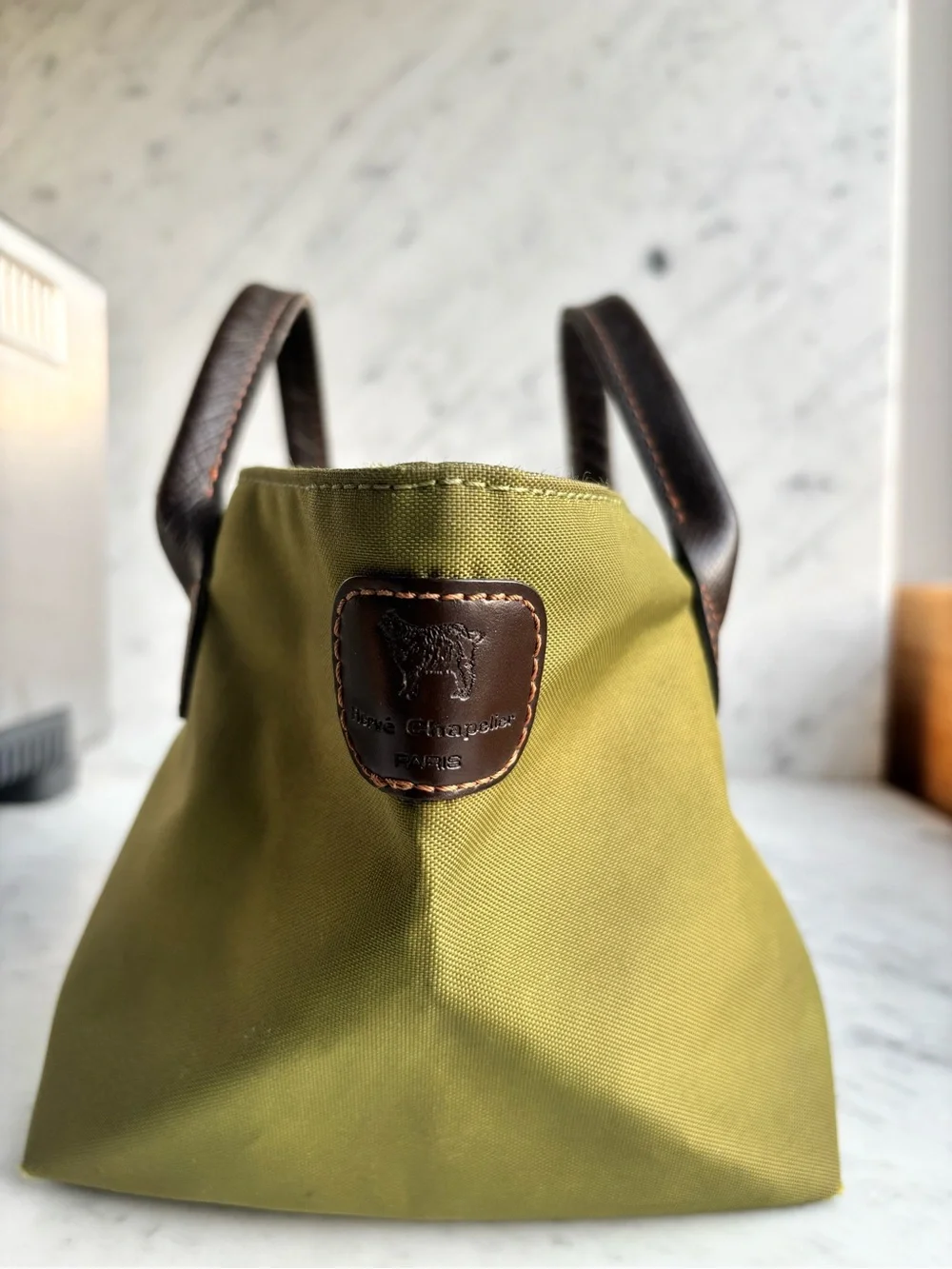 Herve Chapelier Olive Green Nylon Handheld Small Tote